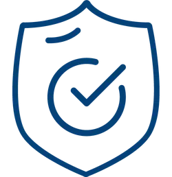 Blue shield icon with a checkmark, symbolizing security and trust.