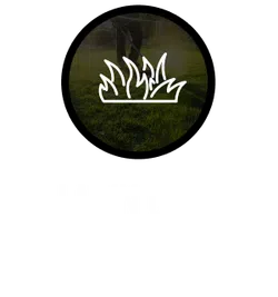 White lawn care icon over a circular photo of grass and a person mowing, with 'LAWN CARE' text below.
