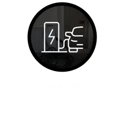 Icon of an electric vehicle connected to a charging station with text EV CHARGERS below