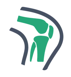 Stylized illustration of a human knee joint highlighting bones and cartilage in green and gray.
