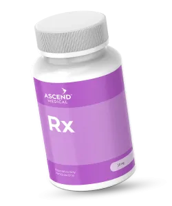 White pill bottle with a purple label showing Ascend Medical logo and Rx prescription symbol