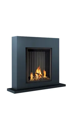 a fireplace with a fire in the middle