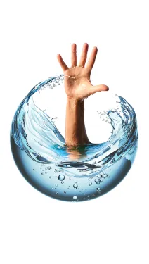 a hand in a blue bowl