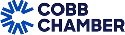 Blue circular logo with abstract shapes next to bold text reading Cobb Chamber in dark blue.