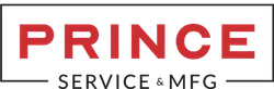 Prince Service & MFG logo with red and black text on transparent background