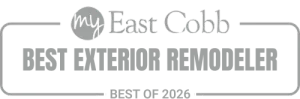 My East Cobb Best Exterior Remodeler award badge for Best of 2026 recognition in gray tones.