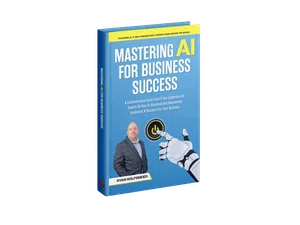 Book cover of Mastering AI for Business Success with robot hand and author Ryan Rolfsmeier on blue background