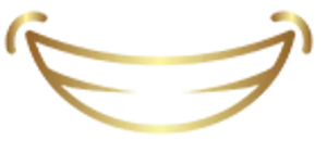 Golden abstract curved lines forming a symmetrical, stylized smile or crescent shape on black background