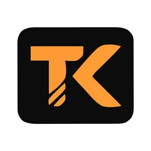 Bold orange TK letters on a black rounded square background representing a logo.