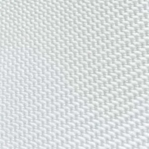 Close-up of beige woven fabric texture with a natural, basket-weave pattern and soft fibers.