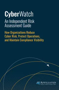 Cover of CyberWatch risk assessment guide on reducing cyber risk and maintaining compliance visibility with network design.