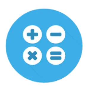 Blue circular icon with white math symbols for addition, subtraction, multiplication, and equals.