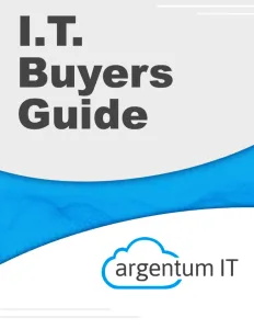 I.T. Buyers Guide cover with blue wave and argentum IT cloud logo on white background