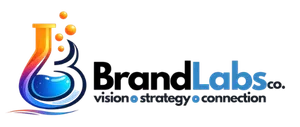 Colorful BrandLabs logo featuring a gradient laboratory flask and text vision strategy connection