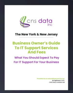 Cover page of a business guide on IT support services and fees for New York and New Jersey business owners.