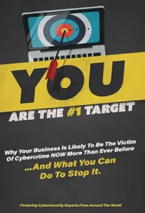Promotional poster for cybersecurity awareness featuring a laptop and the text about cybercrime risks.
