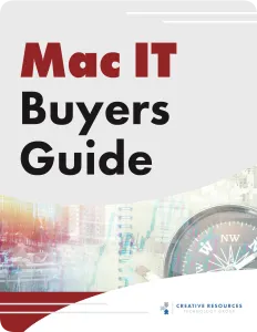 Cover of the Mac IT Buyers Guide featuring bold text and financial graphics in the background.