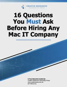 Guide with title on hiring Mac IT companies, featuring a blue tech-themed design.