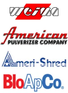 Collection of four company logos including Vecoplan, Ameri-Shred, American Pulverizer Company, and BloApCo.