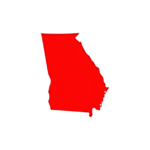 Red silhouette map of the state of Georgia on a white background