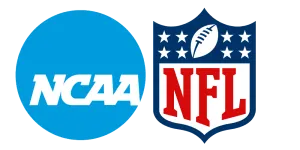 NCAA and NFL logos side by side representing college and professional football organizations