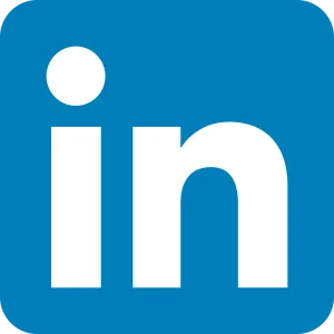 White LinkedIn logo icon on a blue square background with rounded corners