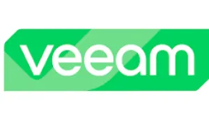 Veeam company logo with white text on a green geometric background