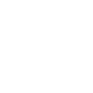 Minimalist white calendar icon with a checkmark on a black background symbolizing scheduled event.