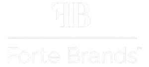 Forte Brands logo with stylized FB initials and company name on black background