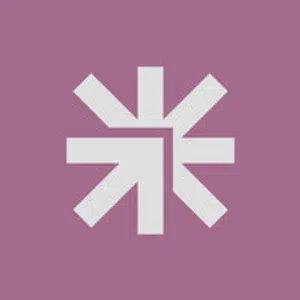 White angular starburst symbol on a bright pink square background representing a modern logo.