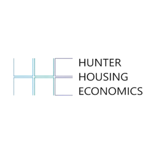 Logo of Hunter Housing Economics with stylized HHE initials and text on a transparent background.