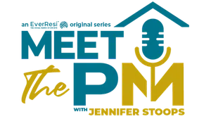 Meet the PM podcast logo featuring a microphone and house shape with Jennifer Stoops text.