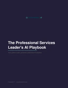 Cover page of The Professional Services Leader's AI Playbook by Framework IT with a dark blue background.