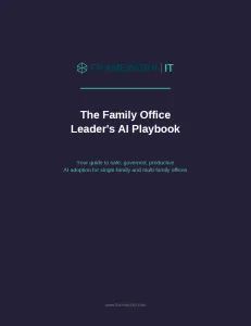Cover of The Family Office Leader's AI Playbook by Framework IT with guide details on AI adoption.