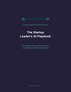 Framework IT logo with title The Startup Leader's AI Playbook and guide for safe, governed, productive AI adoption for founders.