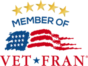 VetFran member logo featuring stars and American flag, emphasizing support for veterans.