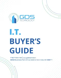 Cover of GDS Technology I.T. Buyer's Guide with company logo and contact information on a white background.