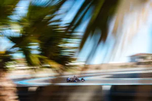 Race car speeding along a track