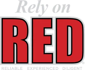 Logo with text Rely on RED and words Reliable Experienced Diligent below in bold red and gray colors.