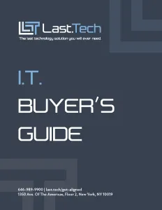 Cover of Last.Tech's I.T. Buyer's Guide featuring modern design and contact information.