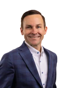 a man in a blue shirt