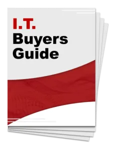 Cover of I.T. Buyers Guide with red and white design and bold black and red text.