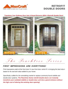 MaxCraft Doors Brochure with wood and glass double front doors after single wood front door with sidelights.