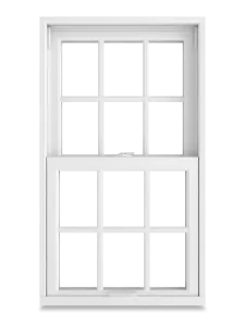 a white window with black bars
