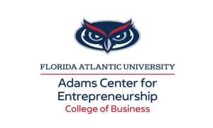 Florida Atlantic University Adams Center for Entrepreneurship logo with owl icon and text for College of Business.