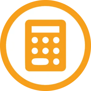 Orange calculator icon with buttons inside a white circle and orange border