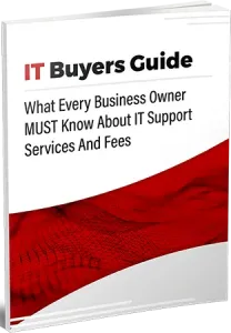 Cover of IT Buyers Guide book for business owners on IT support services and fees with red design.