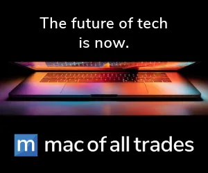 A sleek laptop displaying colorful lights and the slogan about the future of tech.