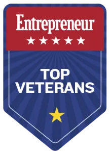 Entrepreneur Top Veterans badge with five white stars on red and one gold star on blue background