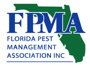 Florida Pest Management Association logo with blue text over green Florida state silhouette